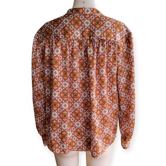 Ryegrass Orange Paisley Satin Poet Blouse Medium - Picture 5 of 8